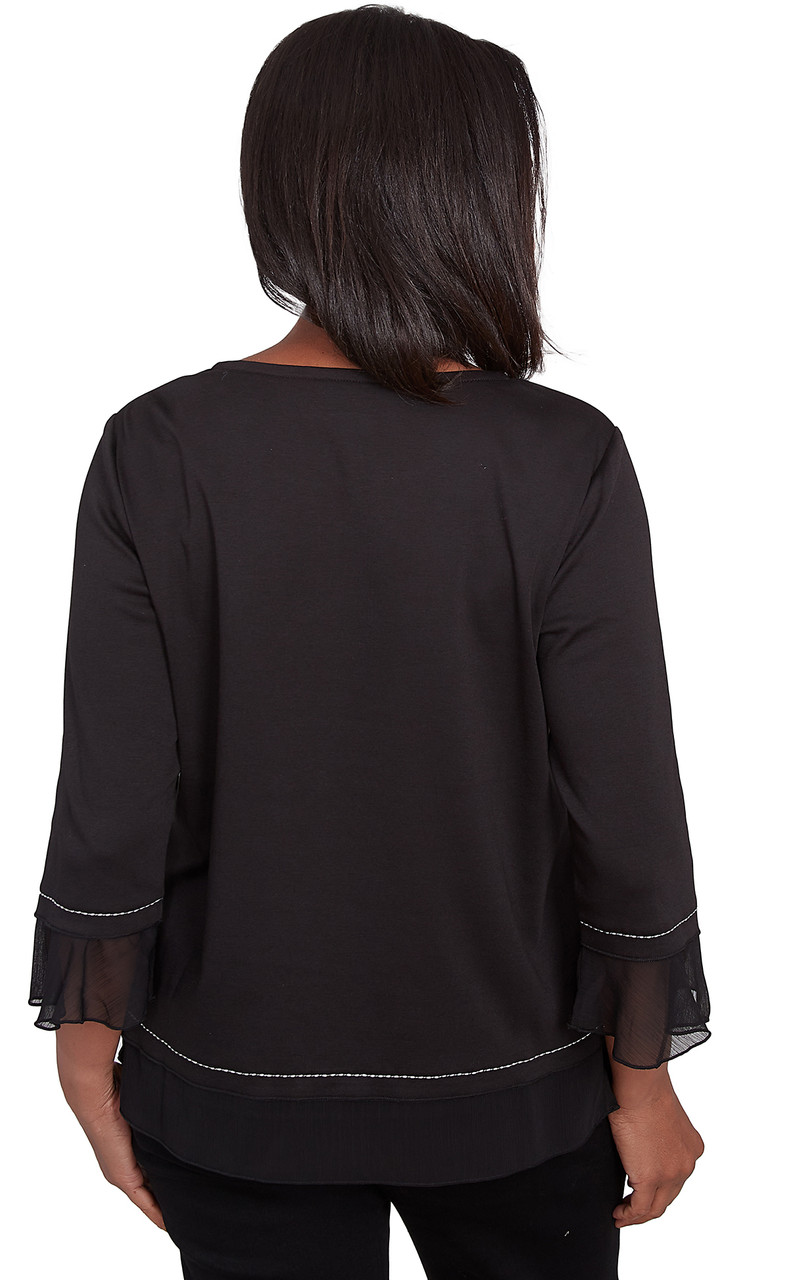 TOP *PETITE* BLACK ASYM HEAT SET HEARTS