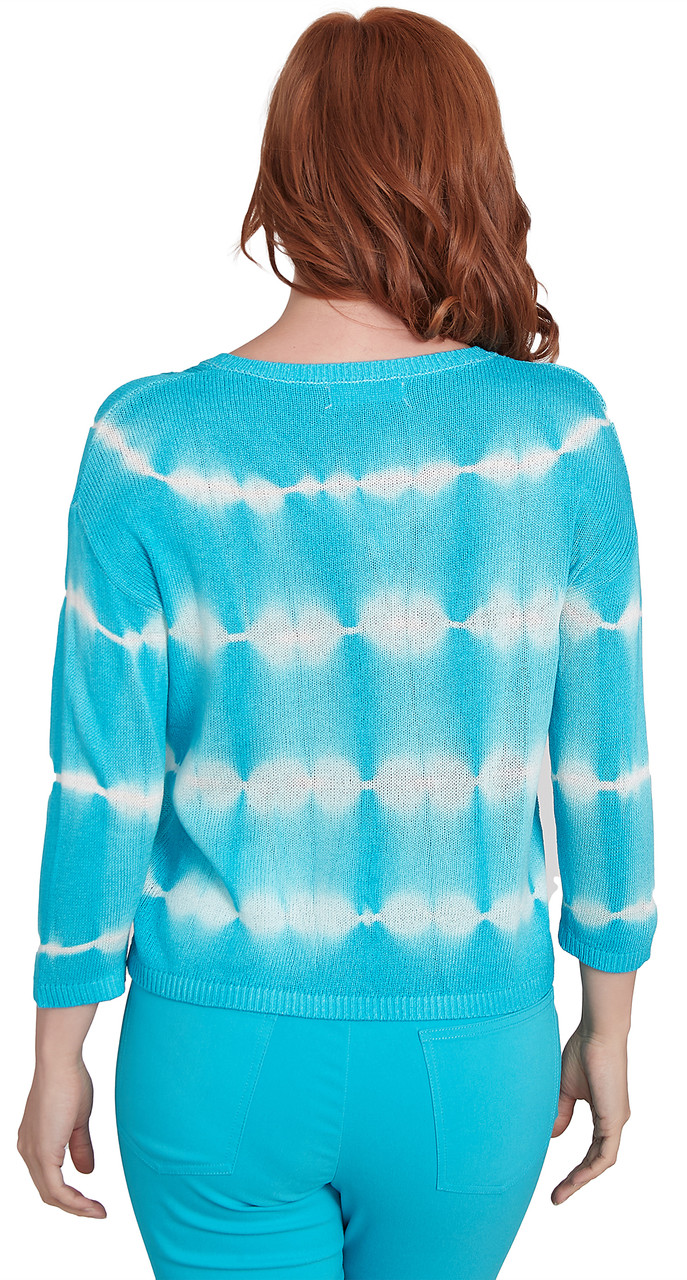 SWEATER *MISSY* PEACOCK BLUE 3/4 SLV VNK TIE DYE