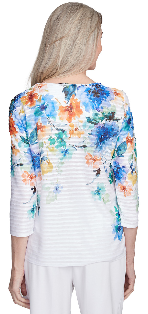 TOP *MISSY* MARINE MULTI FLORAL YOKE TEXTURE