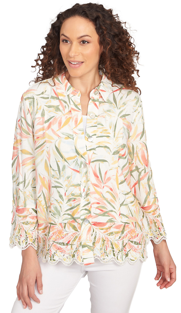 TOP *MISSY* PEACH MULTI WATERCOLOR FERNS CREPE