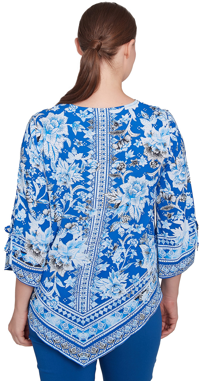 TOP *PLUS* FRENCH BLUE MULTI 3/4 SLV FLORAL VINE
