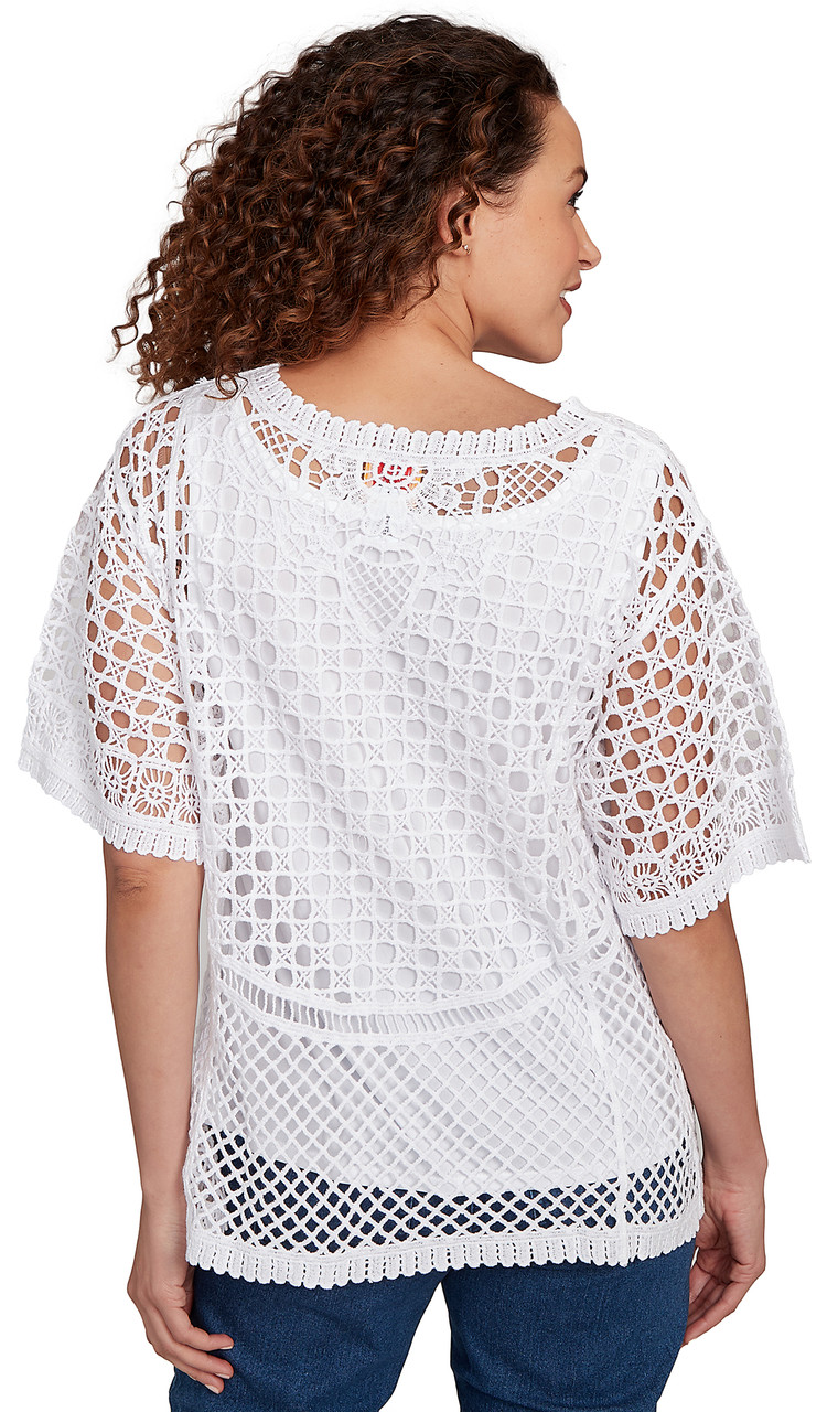 SWEATER *MISSY* WHITE BALLET NK FLRL BLCKD LACE