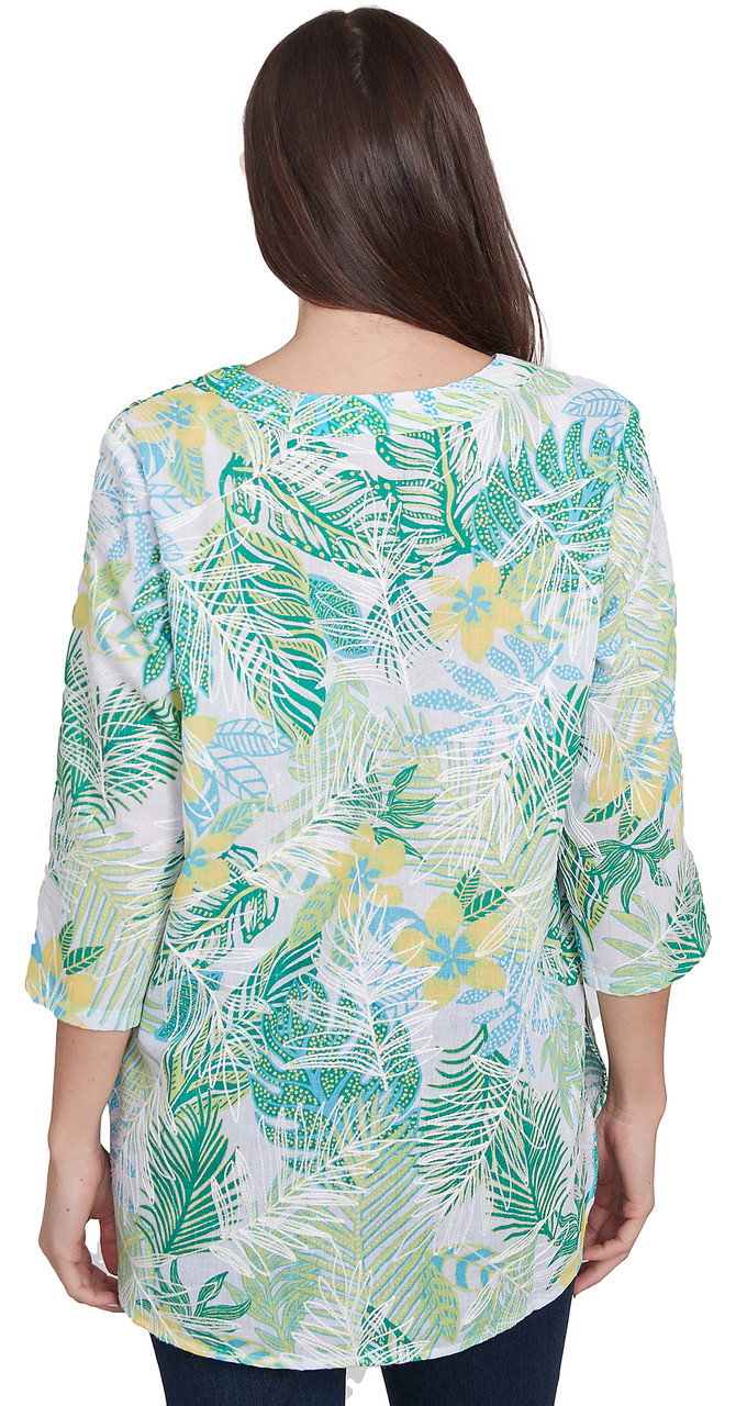 TOP *MISSY* PARROT MULTI SPLIT NK STAND COLLAR