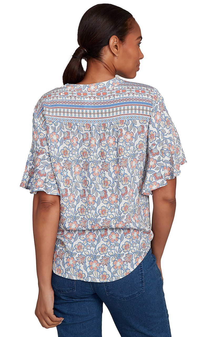 TOP *PLUS* BLUE SKY MULTI SILKY VOILE TIE FRONT