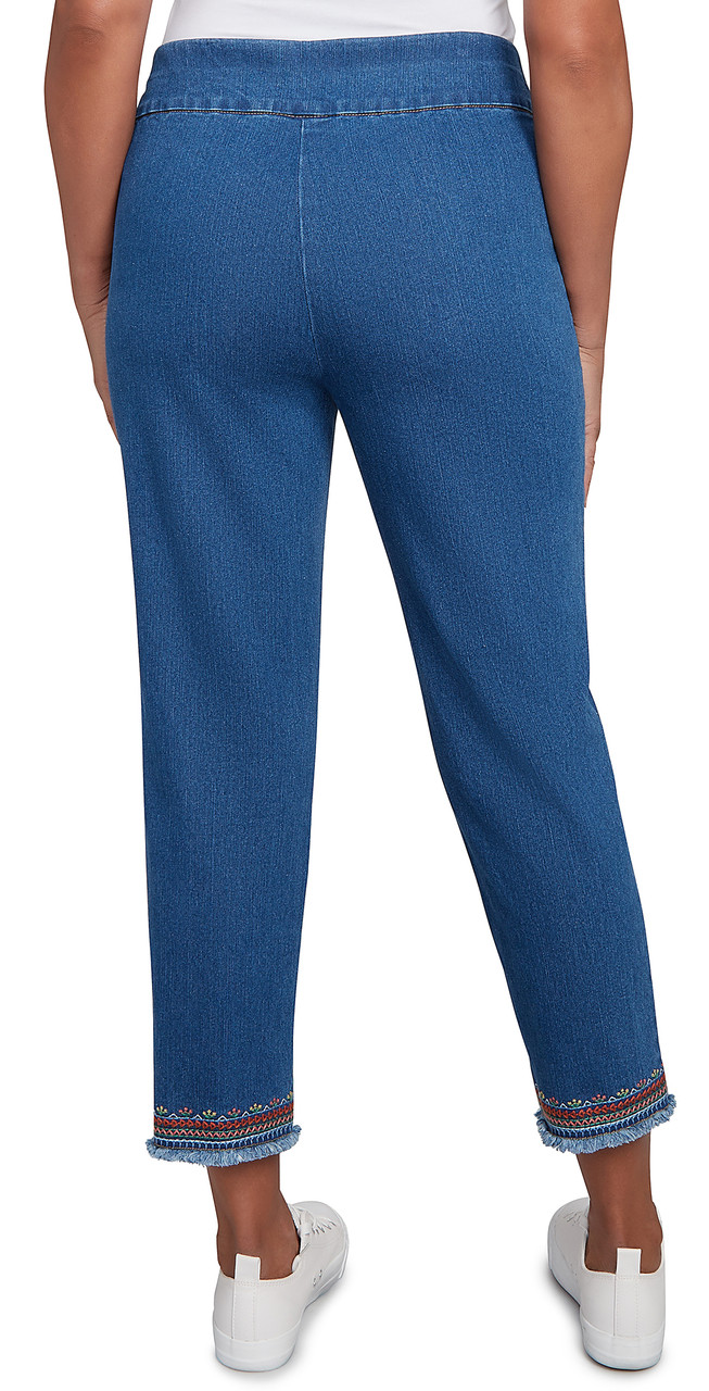 PANT *PLUS* MD INDIGO BORDER FRINGE ANKLE - Four Seasons Direct