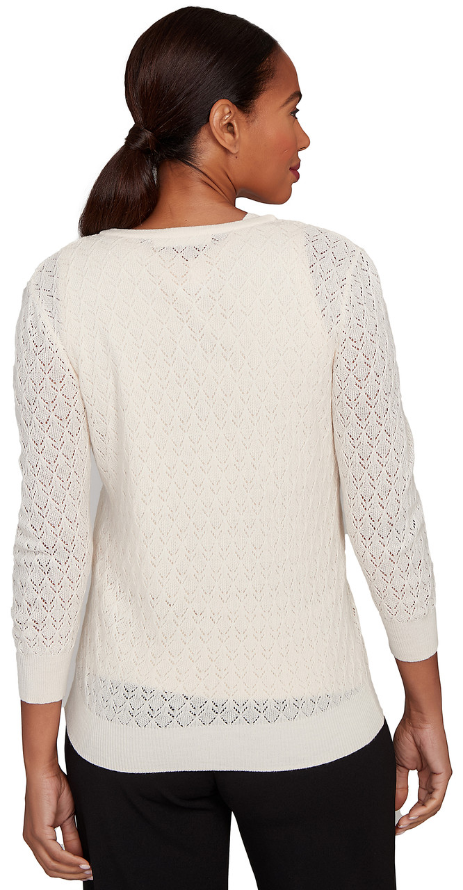 CARDI *PETITE* CREAM 3/4 SLV CREW NK