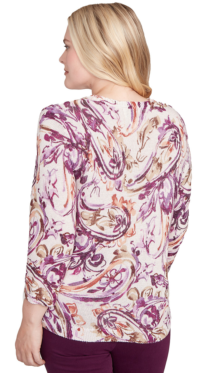SWEATER *PETITE* IVORY MULTI PAISLEY SHIMMER