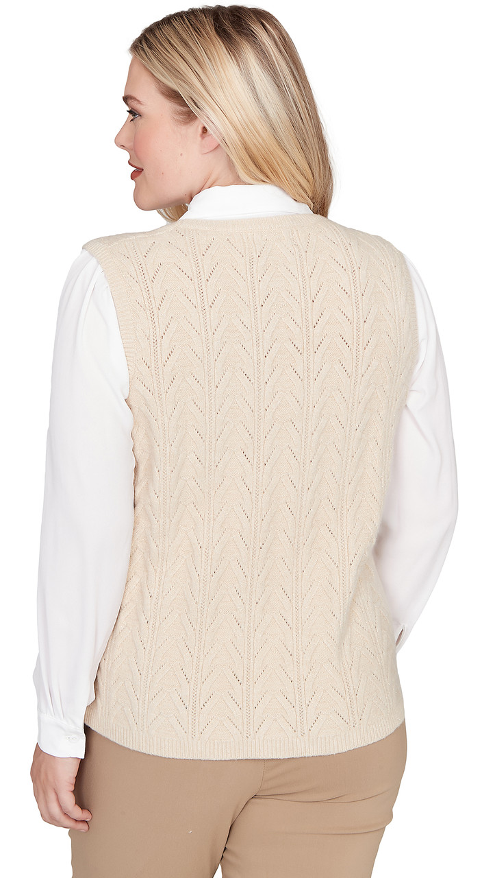 SWEATER *PETITE* STONE POINTELLE VEST 2 IN 1