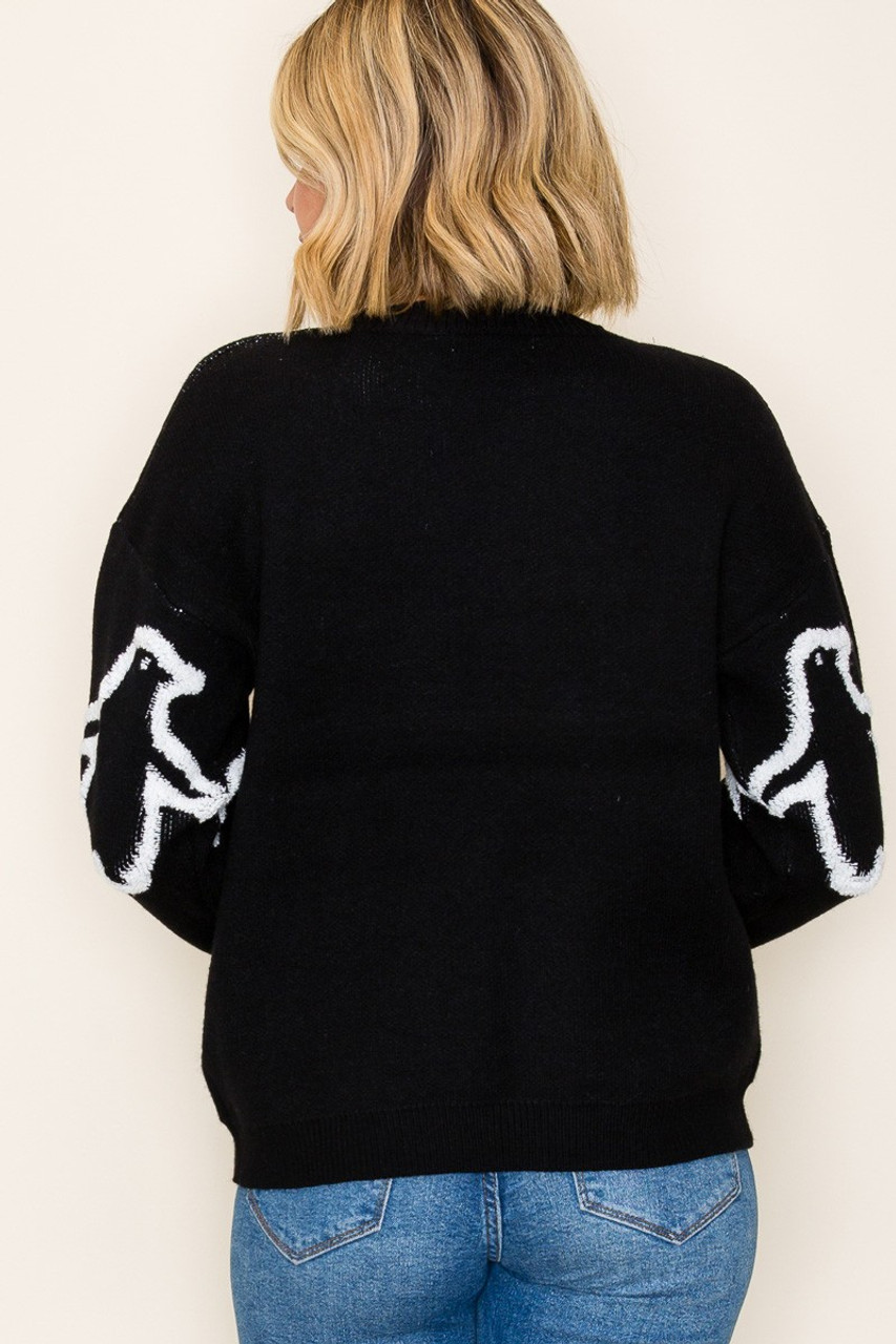 SWEATER *MISSY* BLACK PENGUIN JACQUARD PULLOVER