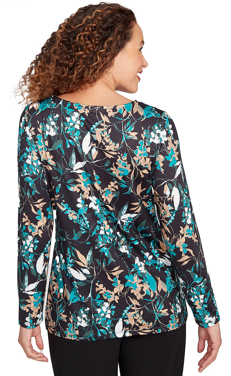 TOP *MISSY* BLACK MULTI L/S WYNTER LEAVES