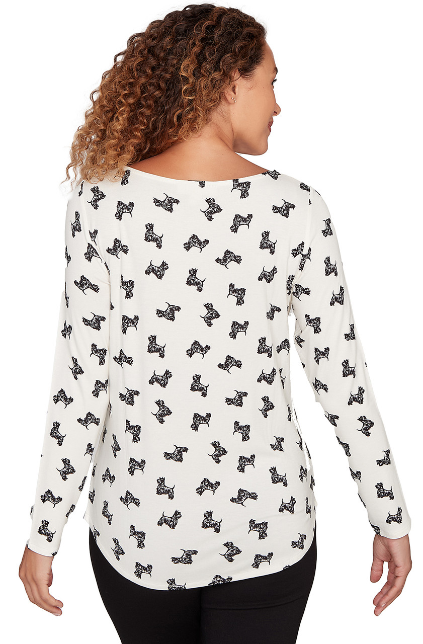 TOP *MISSY* VANILLA BLACK L/S SCOTTISH TERRIER