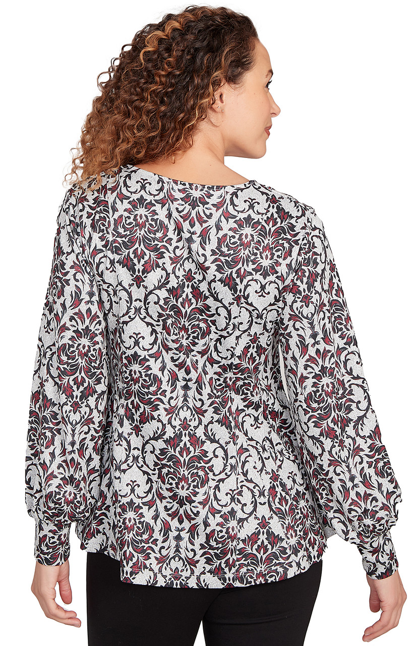 TOP *MISSY* HEATHER GREY L/S VNK PARTY MEDALLION