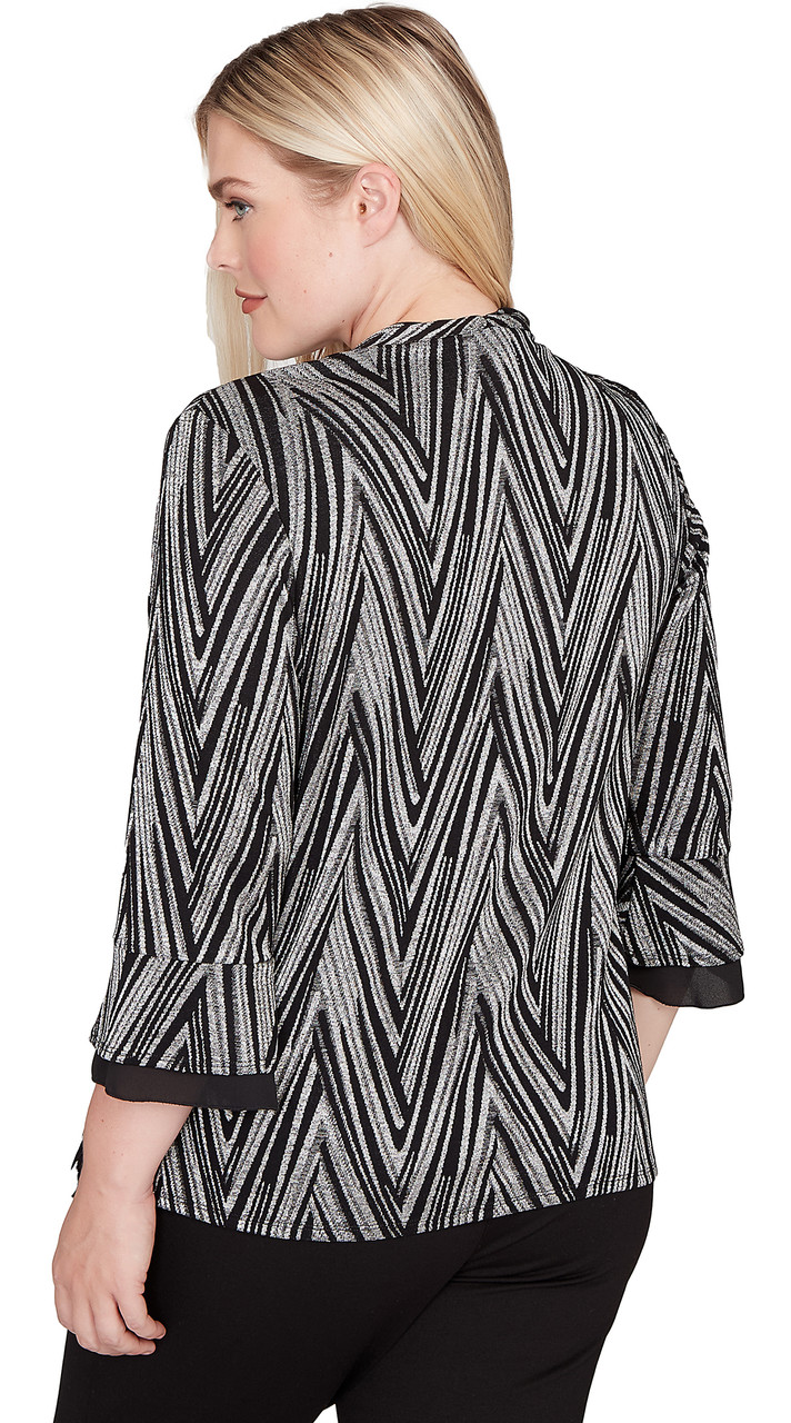 TOP *MISSY* BLACK WHITE METALLIC CHEVRON 2 IN 1