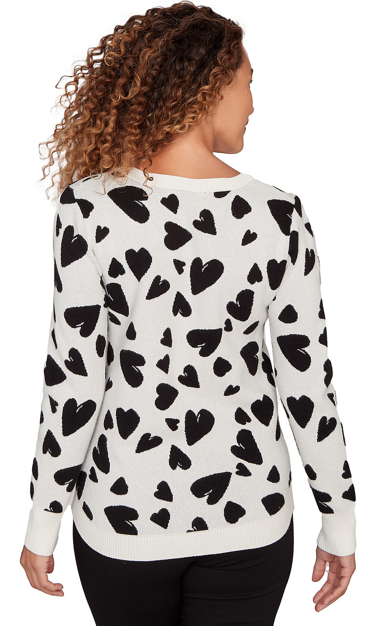 SWEATER *MISSY* VANILLA BLACK LS CREW NK HEARTS