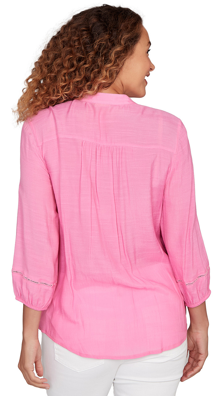 TOP *MISSY* HYDRANGEA STAND COLLAR SILKY SLUB