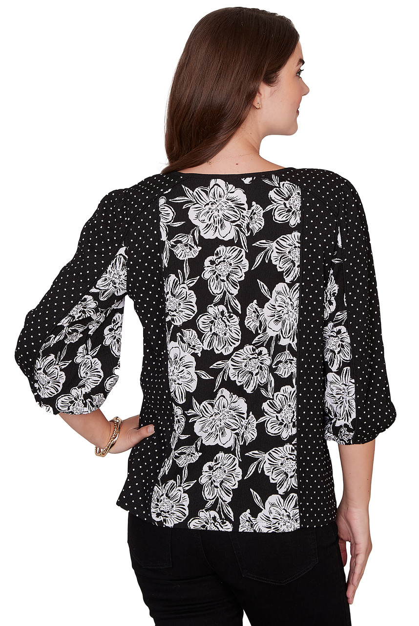 TOP *PLUS* BLACK COMBO FLORAL AND POLKADOT