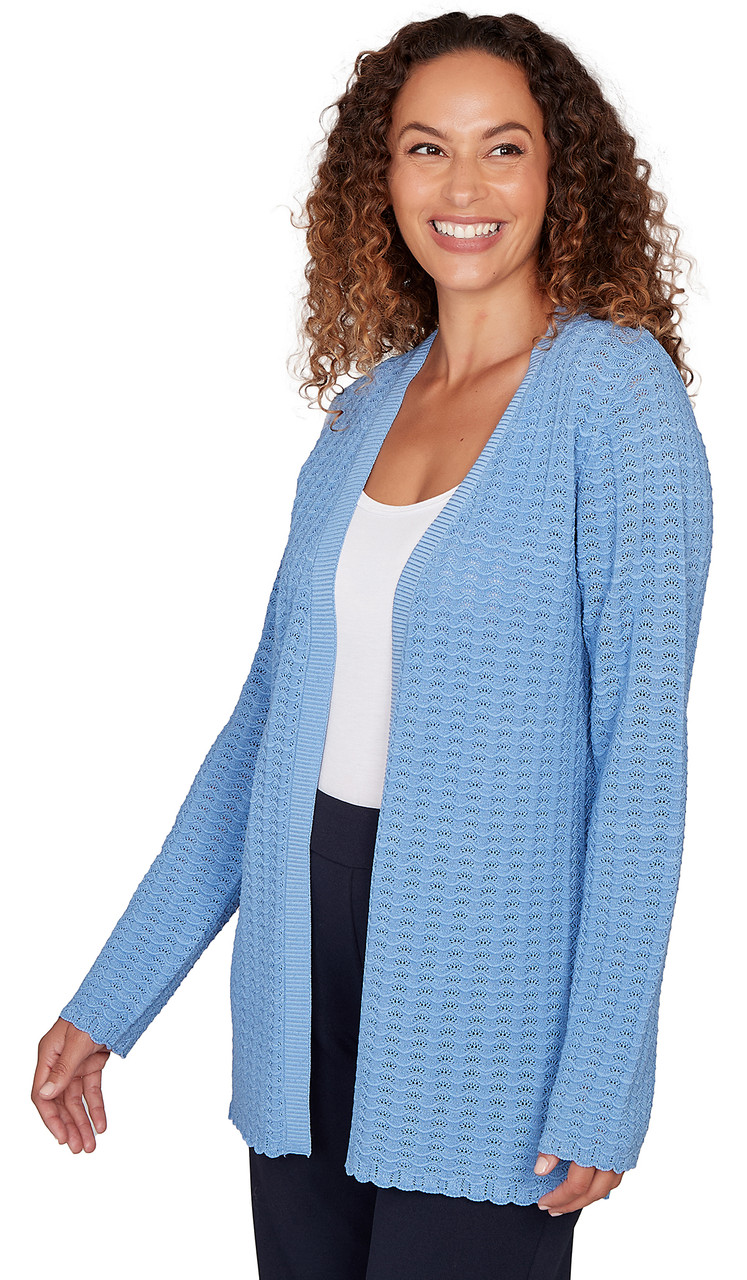 CARDI *PETITE* THISTLE BLUE L/S OPEN POINTELLE - Four Seasons Direct