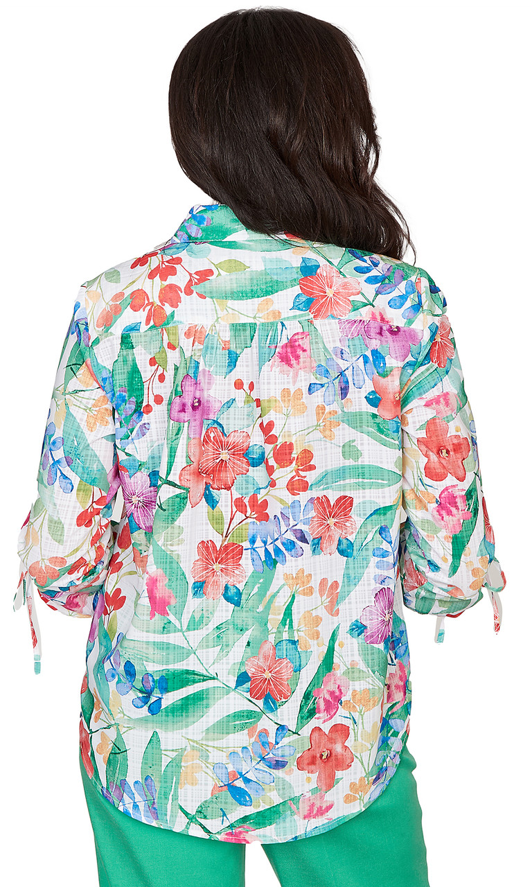 TOP *MISSY* GREEN MULTI TROPICAL PRINT