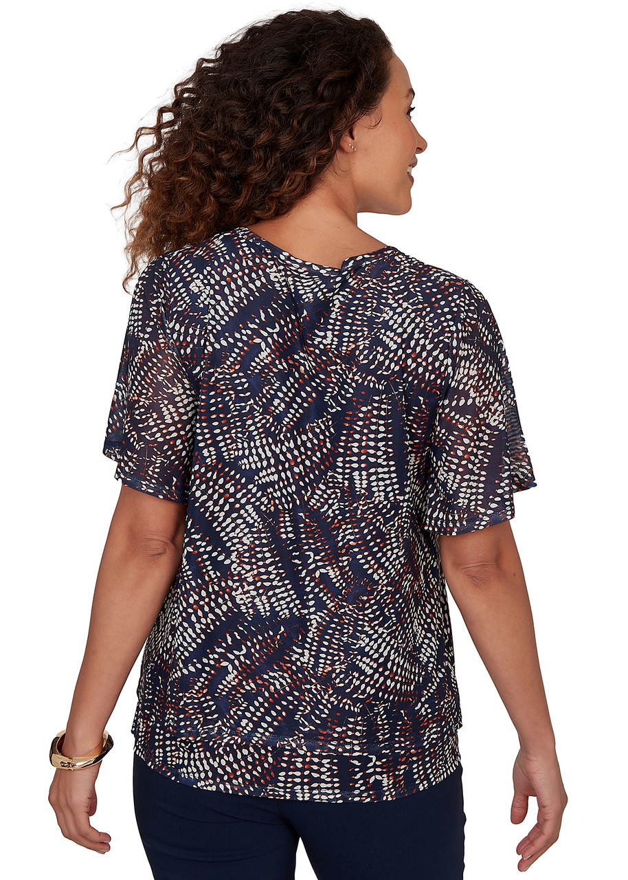 TOP *PETITE* TWILIGHT BLUE TIERED MESH