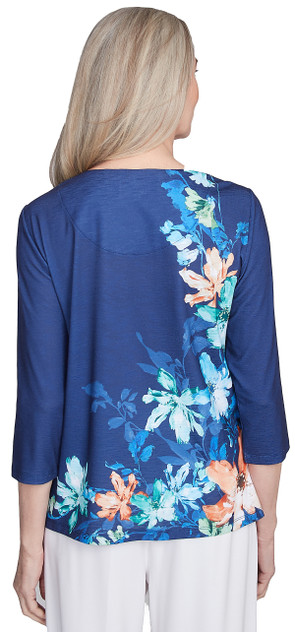 TOP *MISSY* MARINE BLUE ASYMMETRIC FLOWERS TOP *MISSY* MARINE BLUE ASYMMETRIC FLOWERS