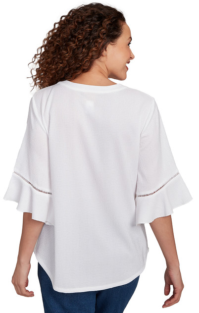 TOP *MISSY* WHITE 3/4 SLV PLEATED FRONT TOP *MISSY* WHITE 3/4 SLV PLEATED FRONT