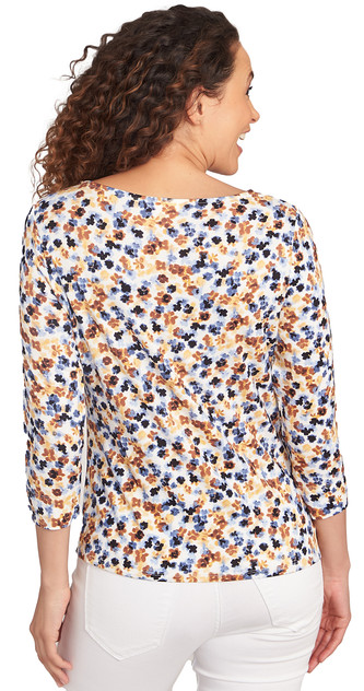 TOP *MISSY* VANILLA MULTI FLOWER  BT NK TIE FRONT