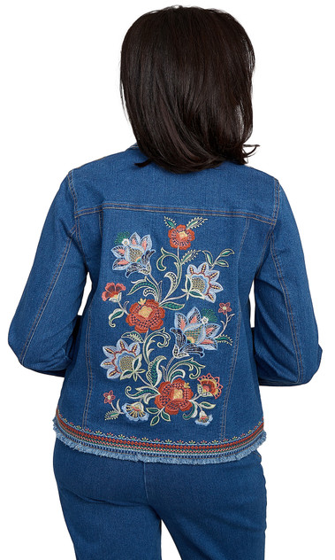 JACKET *PETITE* MD INDIGO EMBROIDERED BACK