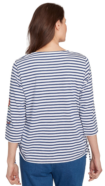 TOP *PETITE* BLUE MULTI FLORAL YOKE STRIPE