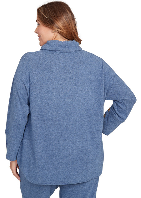 TOP *PLUS* INDIGO HEATHER LS COWL NK TOP *PLUS* INDIGO HEATHER LS COWL NK