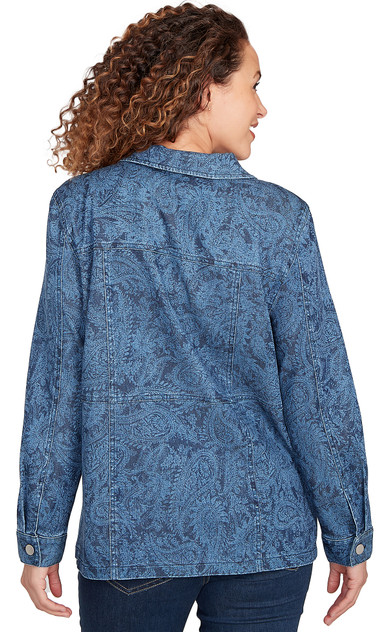 JACKET *PLUS* DARK INDIGO DENIM PAISLEY PRINT JACKET *PLUS* DARK INDIGO DENIM PAISLEY PRINT