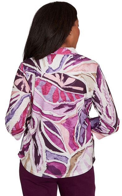 TOP *MISSY* PLUM MULTI ABSTRACT PATCHWORK SHIRT
