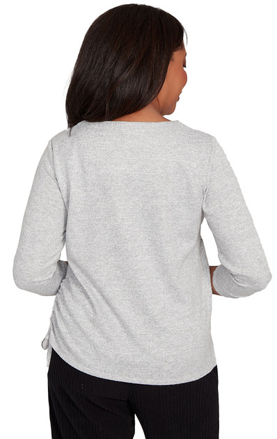 TOP *PLUS* GRAY ASYM FLOWERS EMBRD TOP *PLUS* GRAY ASYM FLOWERS EMBRD