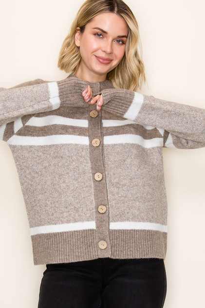 SWEATER  JACKET *MISSY* TAUPE BUTTON DOWN