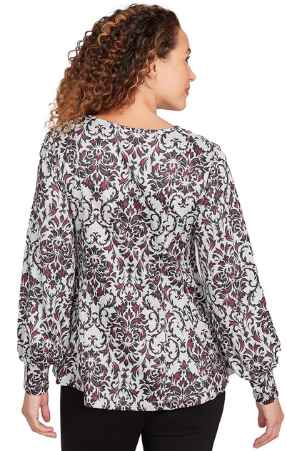 TOP *MISSY* HEATHER GREY L/S VNK PARTY MEDALLION TOP *MISSY* HEATHER GREY L/S VNK PARTY MEDALLION