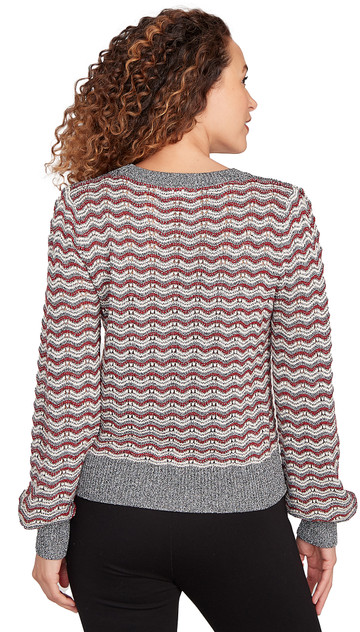 SWEATER *MISSY* EGRET MULTI L/S WVY METALLIC STRIP