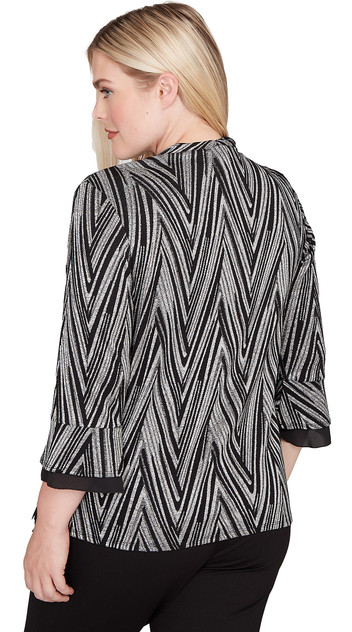 TOP *PETITE* BLACK WHITE MTLLC CHEVRON 2 IN 1