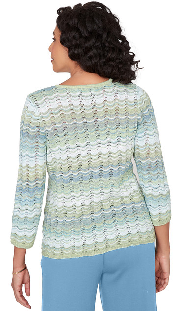 TOP *MISSY* GREEN MULTI SPACE DYE TEXTURE