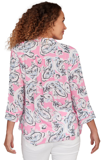 TOP *PLUS* HYDRANGEA COMBO STAND COLLAR PAISLEY