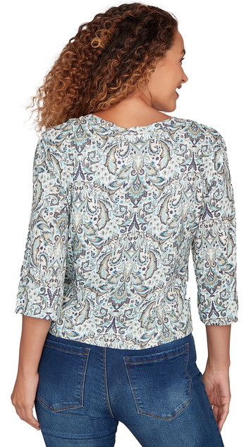 TOP *MISSY* EGRET MULTI ELB SLV PAISLEY SLUB