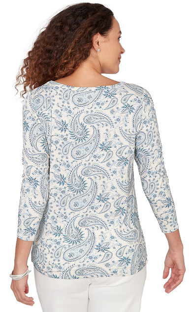 TOP *MISSY* CREAM MULTI 3/4 SLV PAISLEY ESSENCE