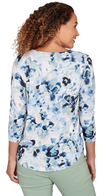 TOP *MISSY* THISTLE BLUE 3/4 SLV OVERLAPPED NK