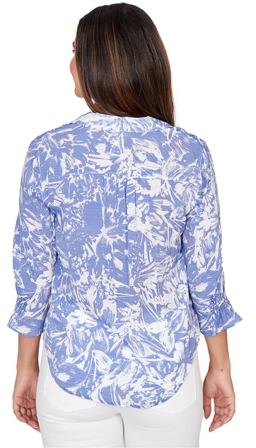 TOP *PETITE* SEA BLUE COMBO BRUSH STROKE FLORAL