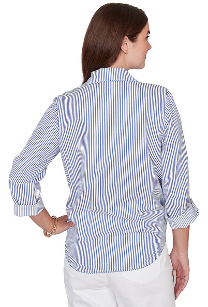 TOP *PLUS* WHITE SEA BLUE STRIPE TIE FRONT