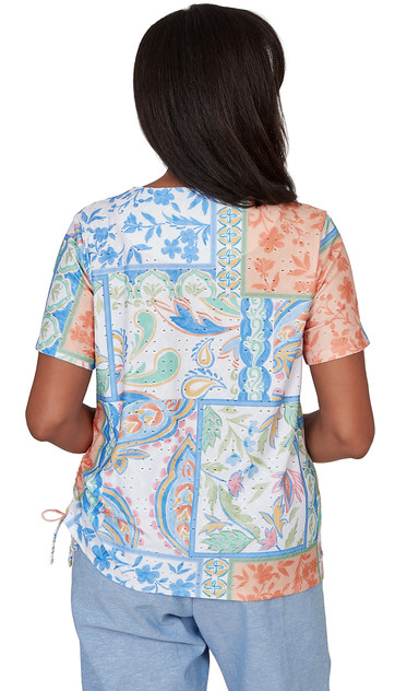 TOP *MISSY* GREEN MULTI PATCHWORK SCROLL EYELET