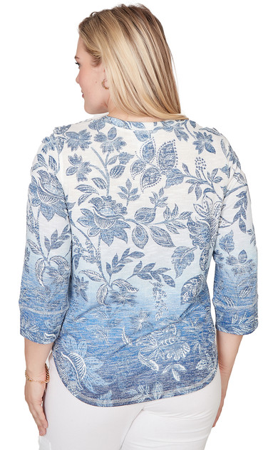 TOP *PLUS* BLUE OMBRE BATIK FLORAL