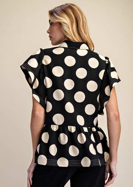 TOP *MISSY* BLACK DOT PRINT SS