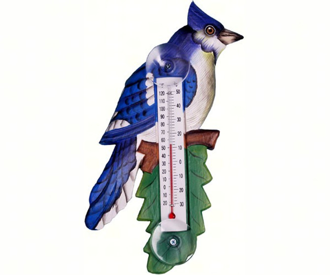 BLUE JAY ON BRANCH THERMOMETER