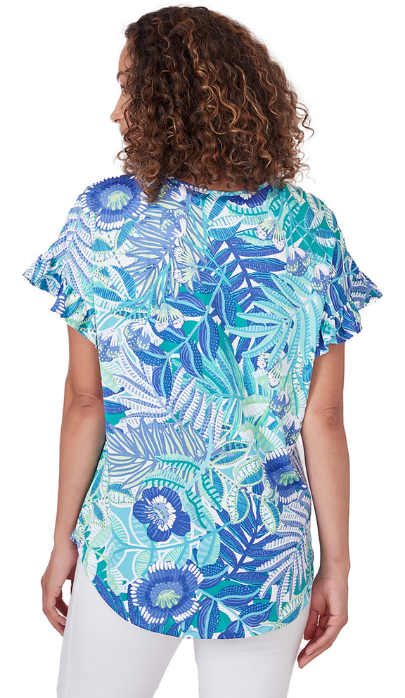 TOP *MISSY* BLUE MOON FLORAL PUFF PRINT