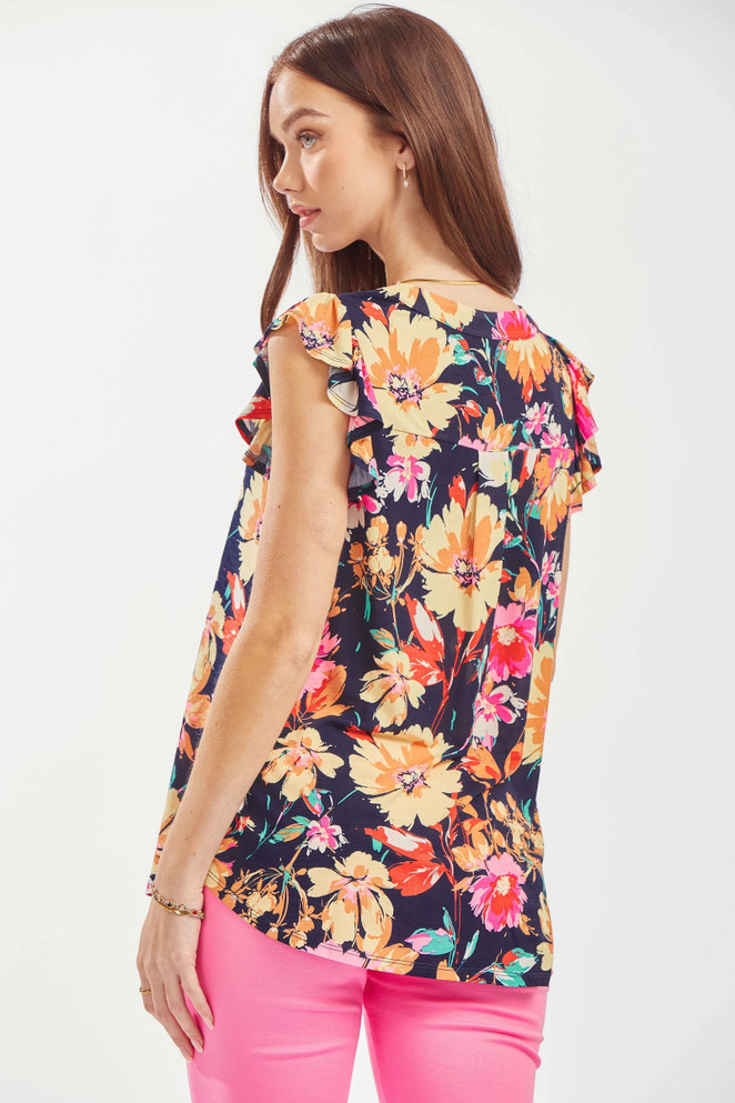 TOP *PLUS* NAVY FLORAL LIZZY PRINT FLUTTER SS