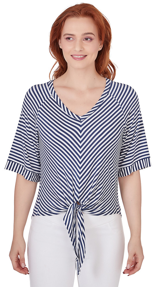 TOP *MISSY* NAVY WHITE STRIPED TIE FRONT